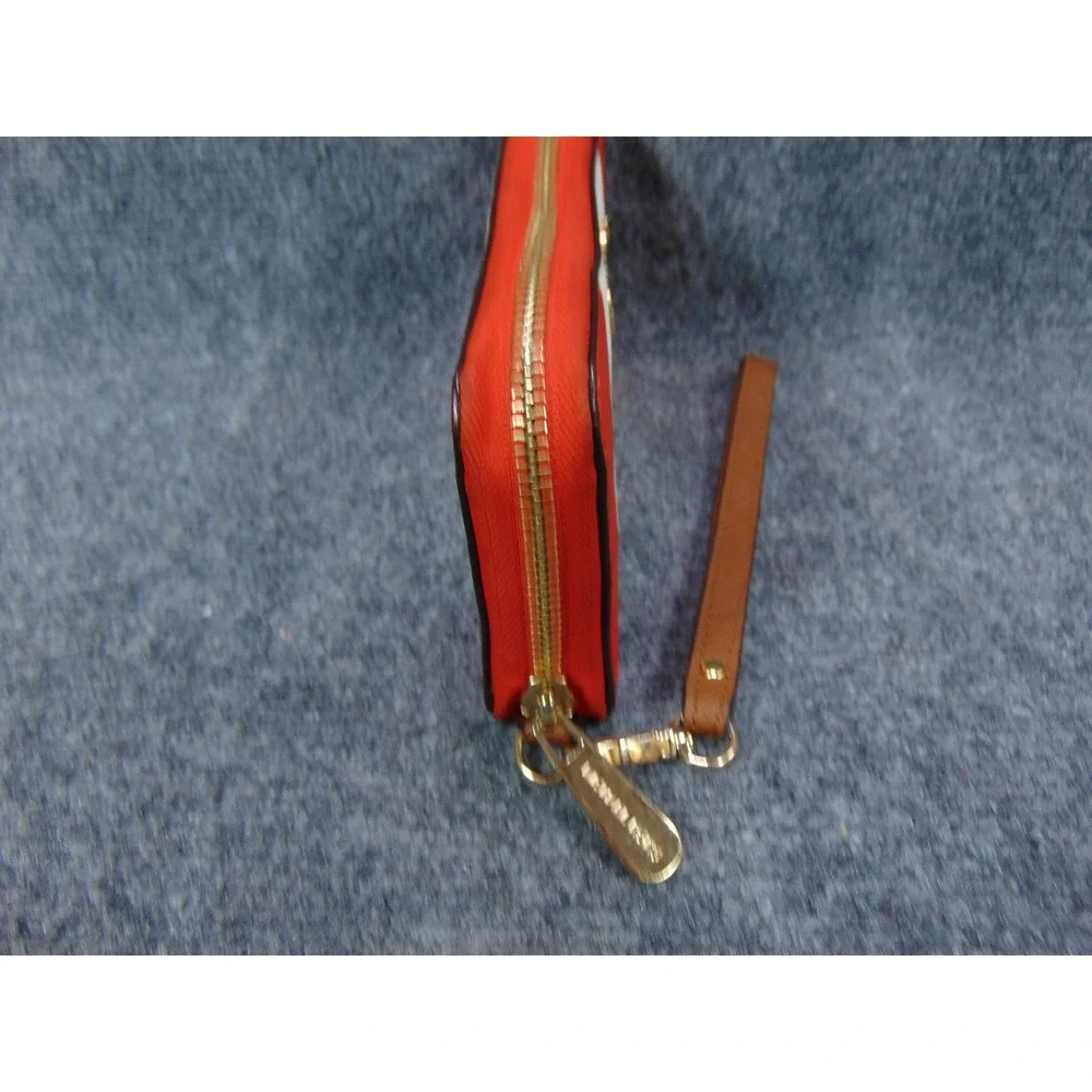 Michael Kors Orange White Stripe Zip Around Wristlet Wallet Clutch Gold Hardware - Picture 6 of 15